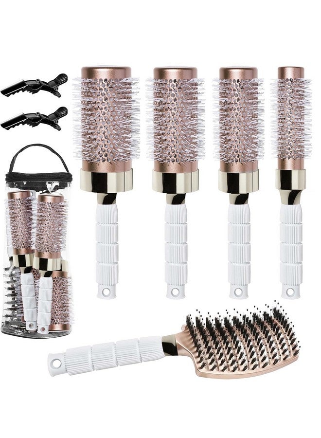 Aozzy 5Pcs Round Brush For Blow Drying Round Brush Set With Boar Bristle Curved Vented Hair Brush Nano Thermal Round Hairbrush For Drying Styling Make Hair Healthy Shiny And Soft - Image 1