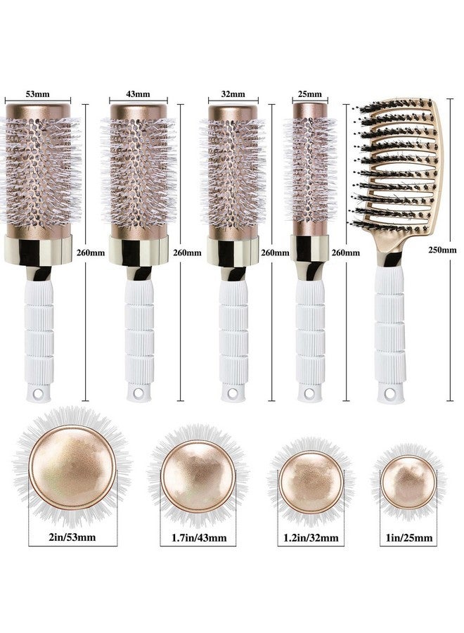 Aozzy 5Pcs Round Brush For Blow Drying Round Brush Set With Boar Bristle Curved Vented Hair Brush Nano Thermal Round Hairbrush For Drying Styling Make Hair Healthy Shiny And Soft - Image 2