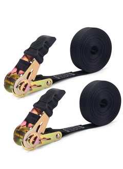20 FT Ratchet Straps Ratchet Tie Downs Straps 6M  25mm Heavy Duty Tensioning Belts Adjustable Cam Buckles Strap Lashing Straps for Motorcycles Car Trailer Household Black 2 Pack