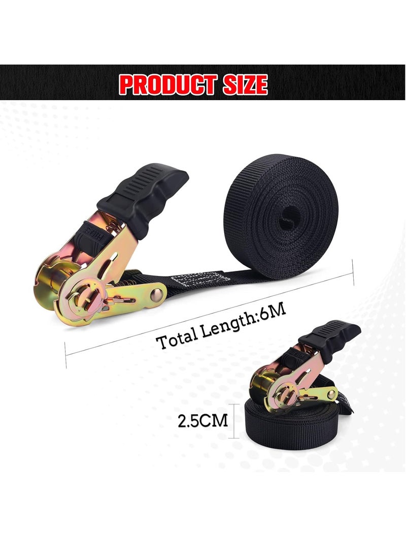 RATSAW - 20 FT Ratchet Straps Ratchet Tie Downs Straps 6M  25mm Heavy Duty Tensioning Belts Adjustable Cam Buckles Strap Lashing Straps for Motorcycles Car Trailer Household Black 2 Pack - Image 1
