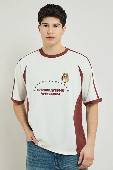 R&B Color Block Jersey T-Shirt with Crew Neck and Short Sleeves