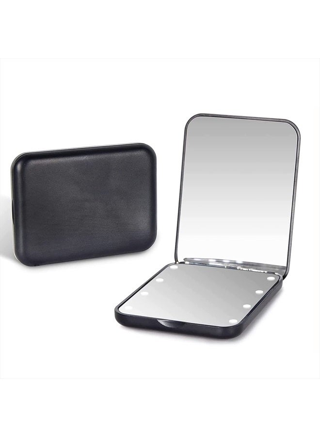 Kintion Pocket Mirror, 1X/3X Magnification LED Compact Travel Makeup Mirror, Compact Mirror with Light, Purse Mirror, 2-Sided, Portable, Folding, Handheld, Small Lighted Compact Mirror for Gift, Black - Image 1