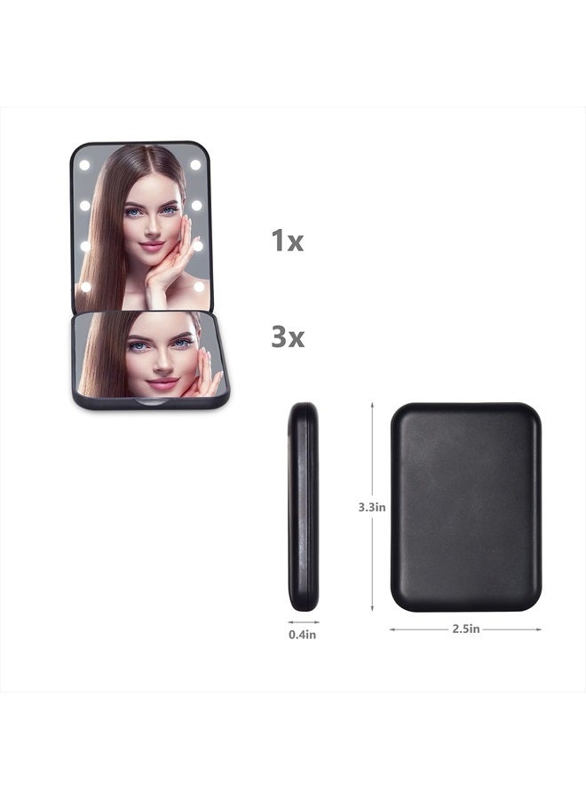 Kintion Pocket Mirror, 1X/3X Magnification LED Compact Travel Makeup Mirror, Compact Mirror with Light, Purse Mirror, 2-Sided, Portable, Folding, Handheld, Small Lighted Compact Mirror for Gift, Black - Image 4