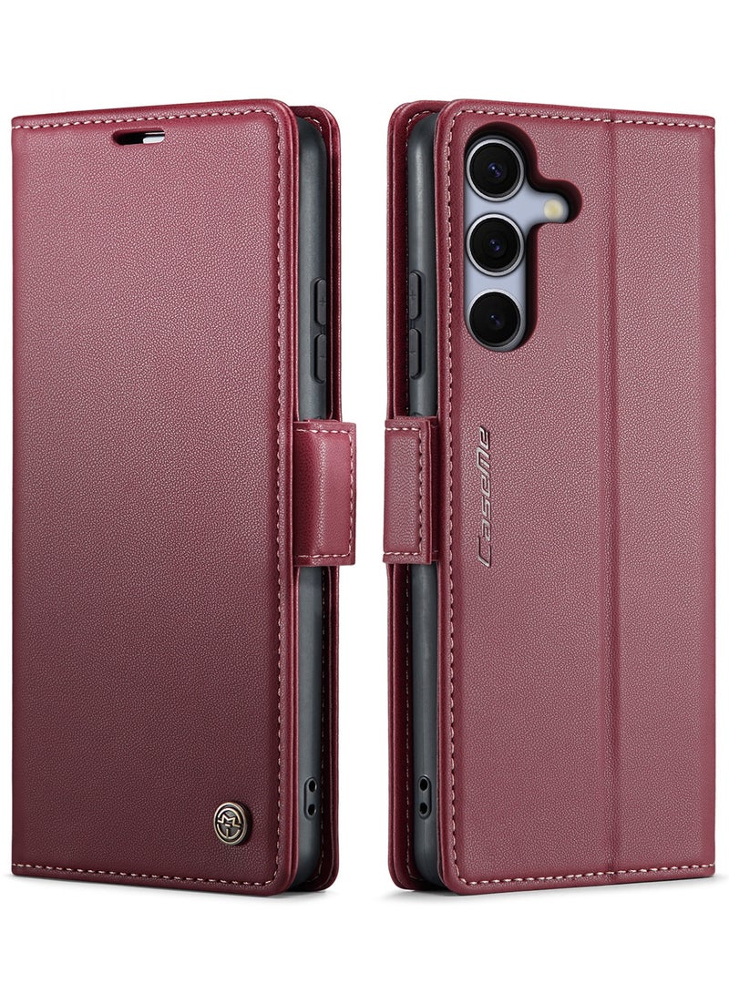 CaseMe Flip Wallet Case For Samsung Galaxy S25 Plus RFID Blocking PU Leather Wallet Flip Folio Case with Card Holder Kickstand Shockproof Phone Cover - Red - Image 1