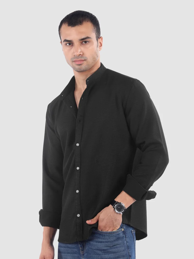 Beyoung Black Breezy Stand Collar Shirt