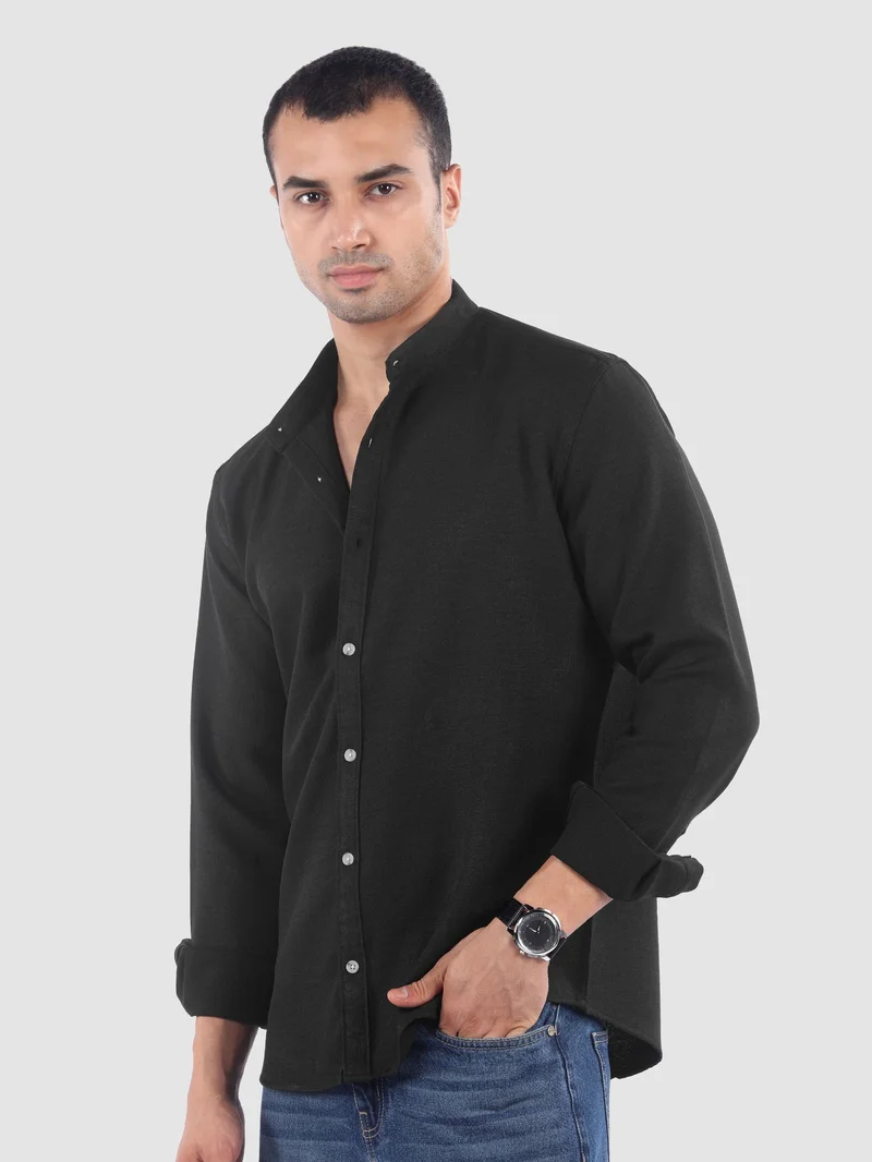 Beyoung Black Breezy Stand Collar Shirt