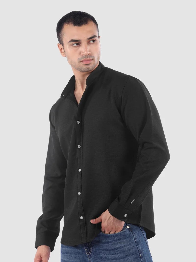 Beyoung Black Breezy Stand Collar Shirt