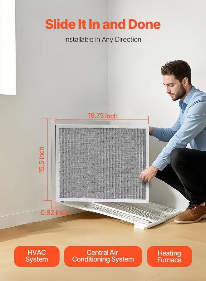 VEVOR Electrostatic Air Filter, 16x20x1 inch Washable & Reusable Aluminum AC/HVAC Furnace Filter, MERV 8 Long Lifetime, Healthier Home or Office (Actual Size: 15.5 x 19.75 x 0.82 in) - Image 4