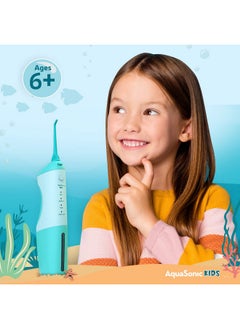 Aquasonic AquaSonic Kids' Water Flosser for Ages 6+ | Standard Nozzle, Orthodontic Nozzle & Waterproof Stickers | 4 Flossing Modes | Aquarium Adventures Theme (Blue)  - Image 5