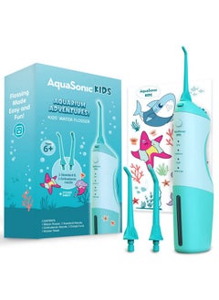 Aquasonic AquaSonic Kids' Water Flosser for Ages 6+ | Standard Nozzle, Orthodontic Nozzle & Waterproof Stickers | 4 Flossing Modes | Aquarium Adventures Theme (Blue)  - Image 1