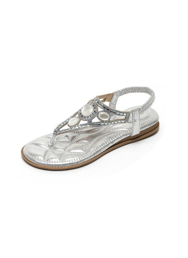 NIBEMINENT Hollow Out Crystal Narrow Band Women Casual  Flat Sandals Outdoors Beach Party Flip Flops Shoes  - Image 1