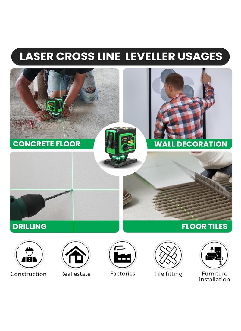 TOMAHAWK TLL2CL4H1V 2 Line Green SelfLeveling Laser Level 25 meter 82 Feet Cross Line Leveller with Horizontal and Vertical Magnetic Bracket for Home Building Construction DIY