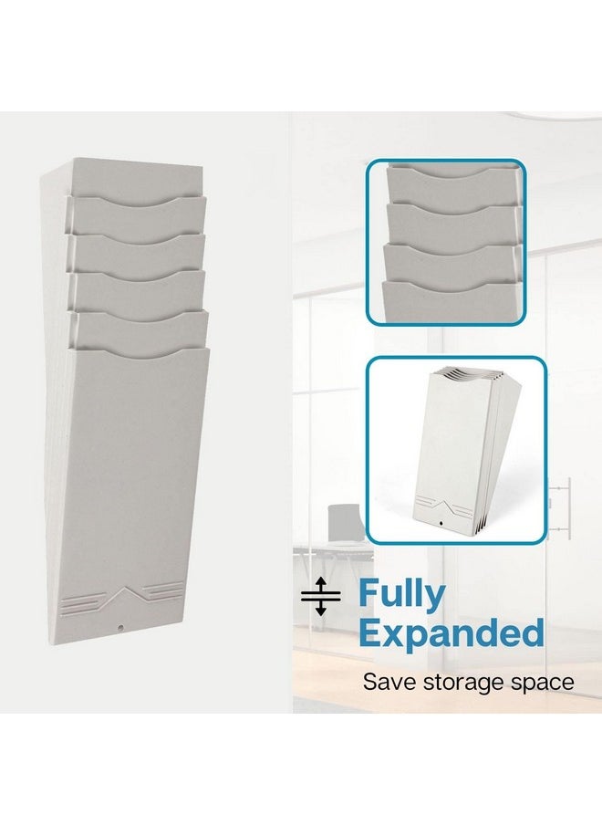 Flexzion Time Card Holder Wall Mount Rack 5 Pocket Slots Expandable Stacking Compatible With 7" Inch Cards Pyramid Series 2000 6000 Attendance Payroll Recorder For Office Punch In Clock Out (Beige)  - Image 4