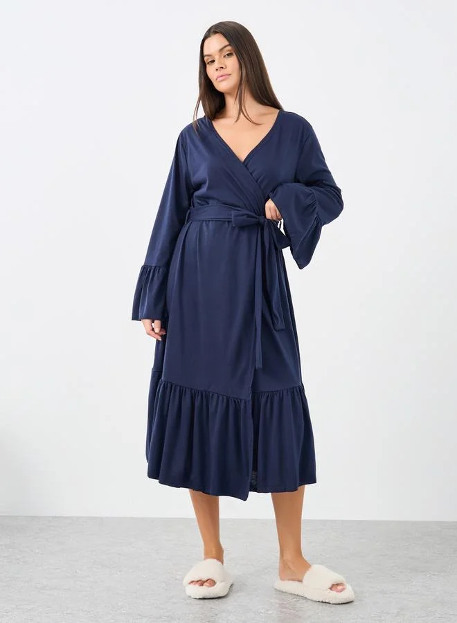ستايلي Styli Wide Ruffle Sleeve Contrast Lettuce Trim Robe