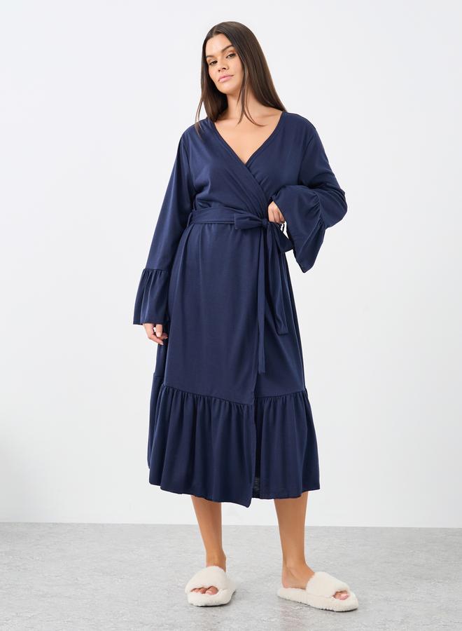Styli Wide Ruffle Sleeve Contrast Lettuce Trim Robe - Image 1