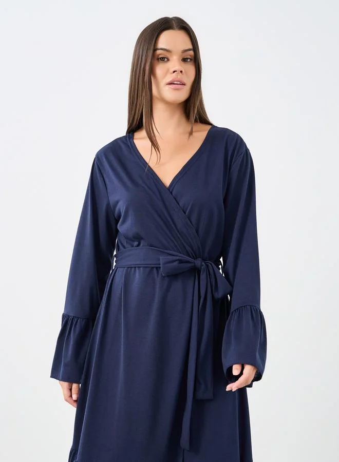 ستايلي Styli Wide Ruffle Sleeve Contrast Lettuce Trim Robe