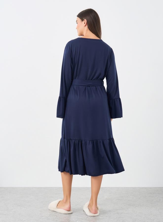 Styli Wide Ruffle Sleeve Contrast Lettuce Trim Robe - Image 4