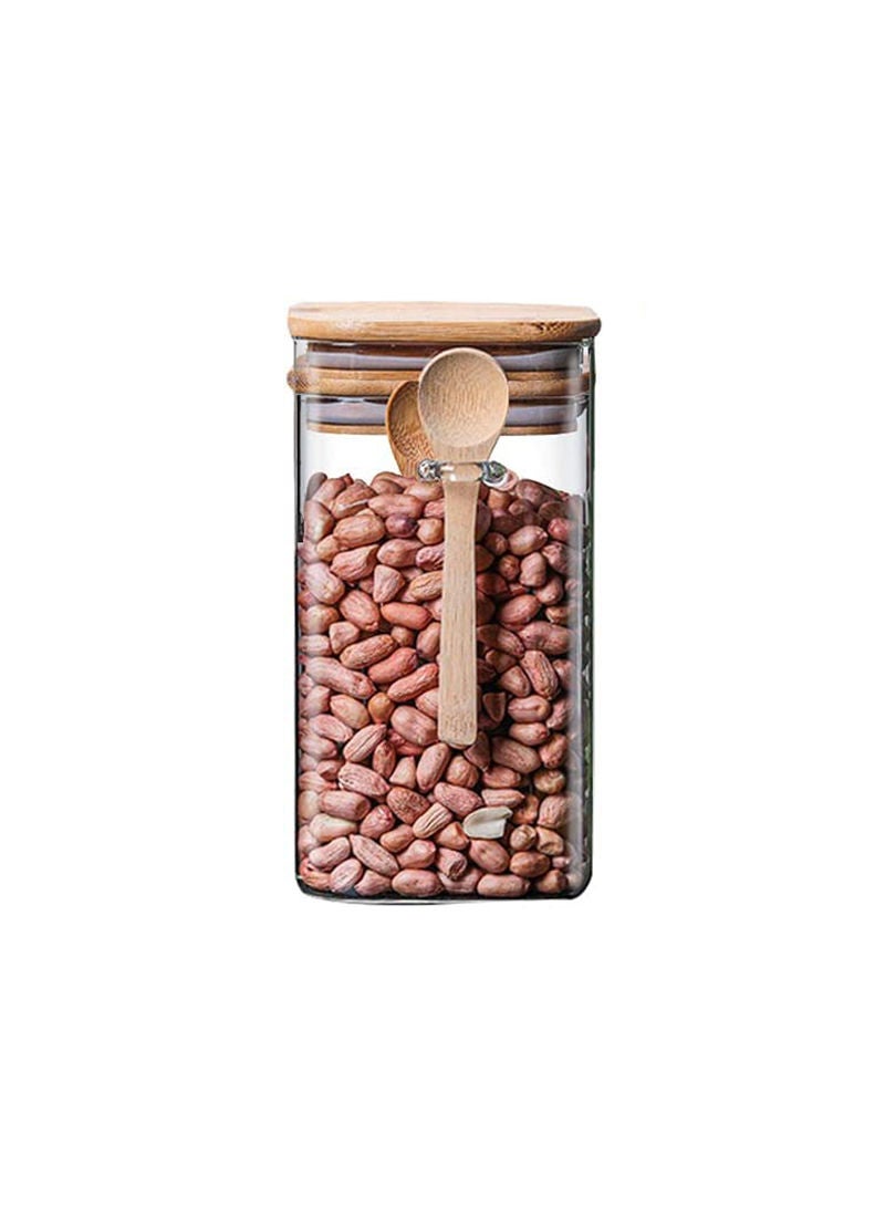 Sharpdo Glass Storage Jar with Wood Lids and Spoon Canister Food Containers For Food Tea Coffee Beans - Image 1