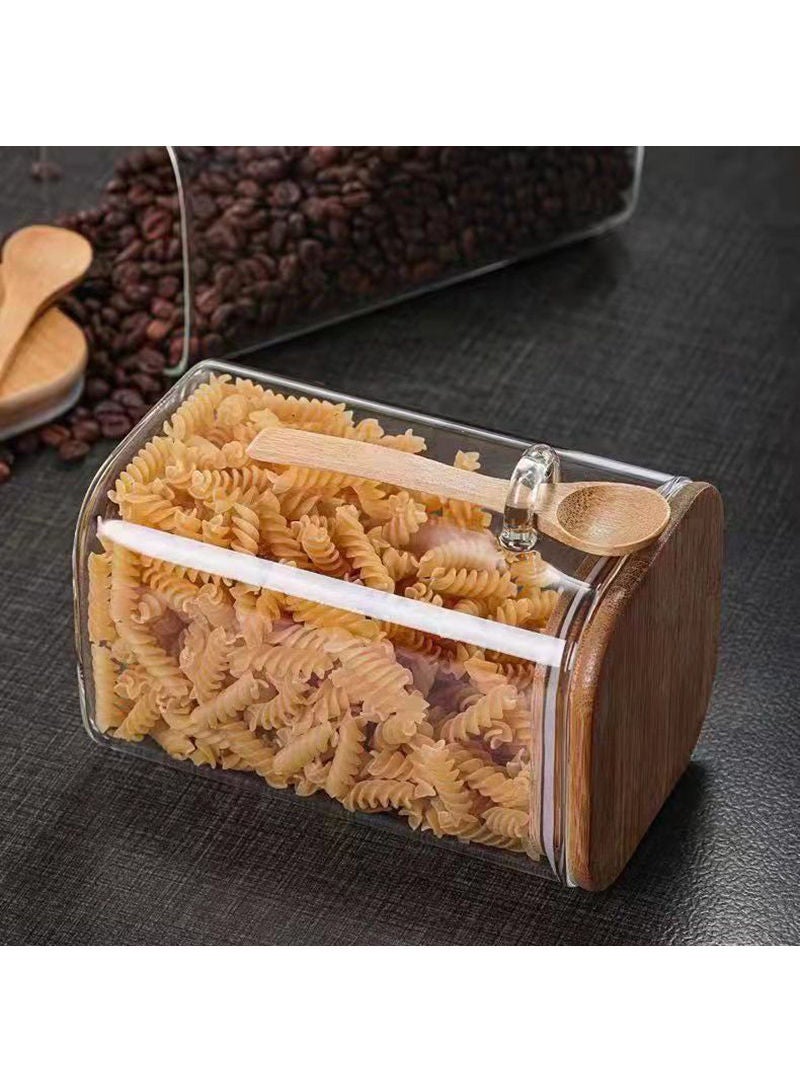 Sharpdo Glass Storage Jar with Wood Lids and Spoon Canister Food Containers For Food Tea Coffee Beans - Image 4