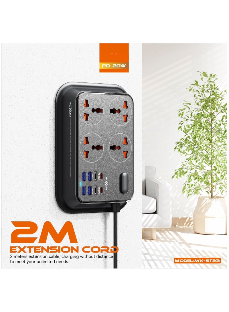MOXOM Power Strip with 4 Anti Static Sockets, 4 USB, 4 Type C Ports, 2 Meter Length MX-ST23 - Image 4