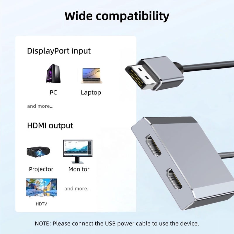 XinYaa DisplayPort to Dual HDMI Adapter,4K@60Hz DP Source to HDMI Splitter Extended Display Adapter for Dual Monitors, Display Port Converter for NVIDIA, AMD Graphics Card Support MST & SST Mode - Image 5