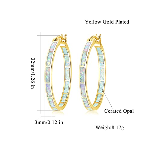 CiNily Big Gold Hoop Earrings Womens Opal Jewelry 14K Yellow Gold Plated Yellow Large Gemstone Earrings 32mm - Image 3