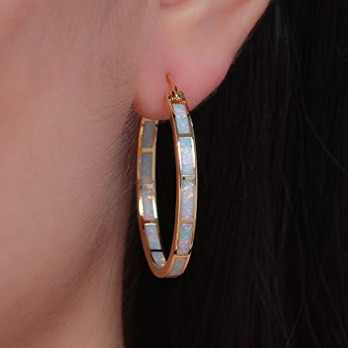 CiNily Big Gold Hoop Earrings Womens Opal Jewelry 14K Yellow Gold Plated Yellow Large Gemstone Earrings 32mm - Image 4