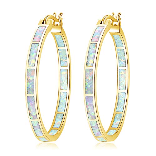 CiNily Big Gold Hoop Earrings Womens Opal Jewelry 14K Yellow Gold Plated Yellow Large Gemstone Earrings 32mm - Image 1