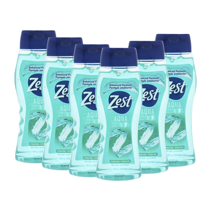 Zest Aqua Hydrating Body Wash 18 Fl Oz Pack of 6 Moisturizing Refreshing Shower Gel Easily Lathers for a Relaxing Bubble Bath Foaming Exfoliating Skin Cleanser for a Smooth Clean Skin