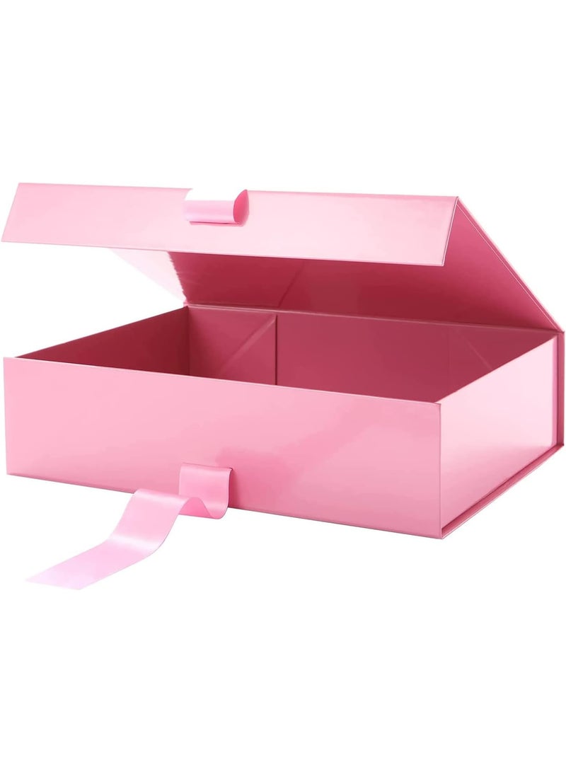 Luxury Magnetic Gift Box, Pink Medium Gift Box with Ribbon, Folding Gift Box for Presents With Magnetic Lid, Suitable for Festival, Birthday, Anniversary, 26x19x8 cm - Image 1