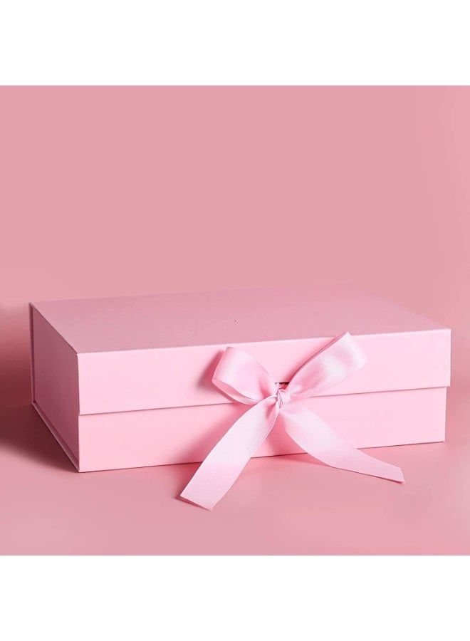 Luxury Magnetic Gift Box, Pink Medium Gift Box with Ribbon, Folding Gift Box for Presents With Magnetic Lid, Suitable for Festival, Birthday, Anniversary, 26x19x8 cm - Image 4