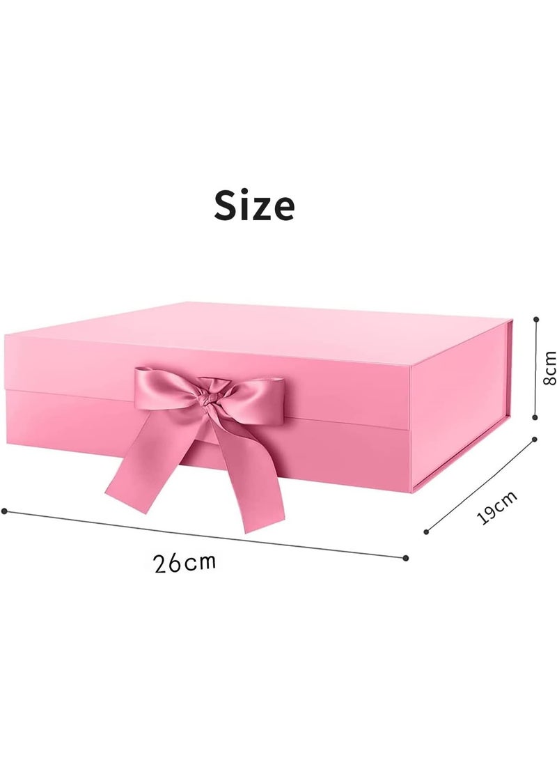 Luxury Magnetic Gift Box, Pink Medium Gift Box with Ribbon, Folding Gift Box for Presents With Magnetic Lid, Suitable for Festival, Birthday, Anniversary, 26x19x8 cm - Image 2