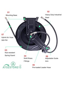 ATOZS ATOZS High-Pressure Hose Reel for Air/oil/water 4000 PSI 50ft 3/8" Pressure washer, Heavy Duty Industrial Steel Dual Arm, Auto Rewind Retractable Reel, Premium Commercial Flexible Hose(hose included)  - Image 2