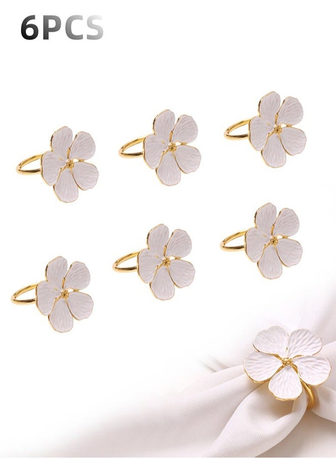 6Pcs White Flower Napkin Rings Gold Metal Napkin Holders Wedding Floral Napkin Buckles Thanksgiving Christmas Ramadan Festival Table Decor - Image 1