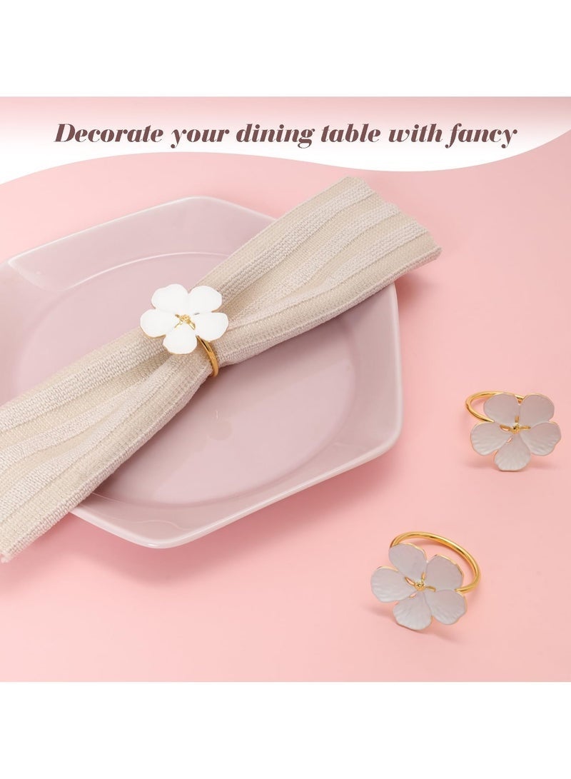 6Pcs White Flower Napkin Rings Gold Metal Napkin Holders Wedding Floral Napkin Buckles Thanksgiving Christmas Ramadan Festival Table Decor - Image 3