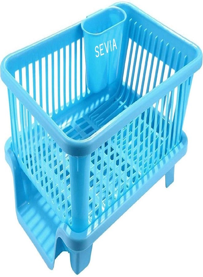 Sevia 3 in 1 Large Sink Set Dish Rack Drainer Drying Rack Washing Basket with Tray for Kitchen, Dish Rack Organizers, Utensils Tools Cutlery (Blue) - Image 1