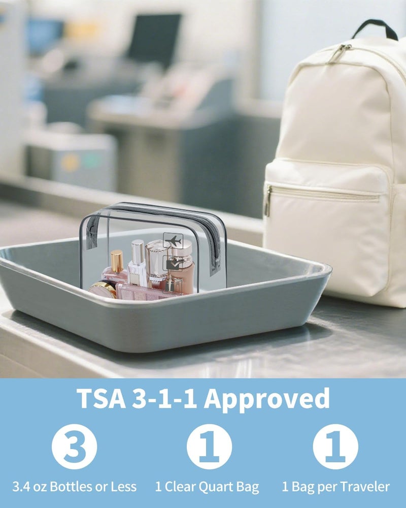 WANDF TSA Approved Clear Travel Toiletry Bag wih Zippers Carry-on Travel Accessories Quart Size Toiletries Cosmetic Pouch Makeup Bags for Men and Women (2pcs Grey) - Image 2