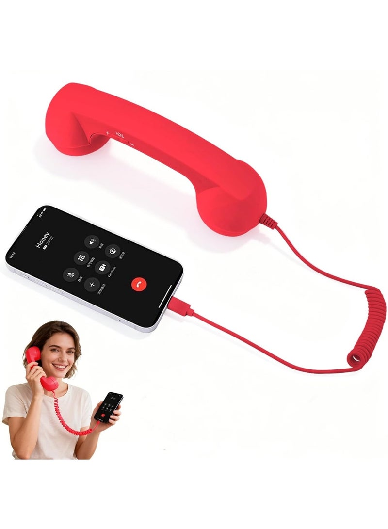 Retro Phone Handset, Retro Style Type-C Phone Handset,Vintage Wired Plug in Handheld Cell Phone Receiver with Microphone, Suitable for Cell Mobile Video Conferences,Calls,Meetings - Image 1