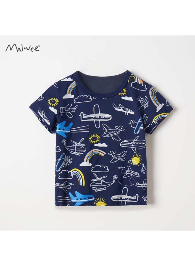 Malwee Kids Summer Boys Short Sleeve T-shirt Round Neck Children's Clothing Girls Cartoon Top Dropshipping