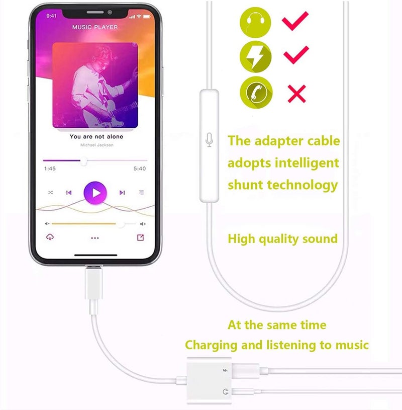 KPDP iPhone, [Apple MFi Certified] 2 in 1 Lightning to 3.5mm AUX Audio + Charger Splitter Compatible with iPhone 14/13/12/11/XS/XR/X 8/7/SE, Support Music Control(Not for Call) - Image 4