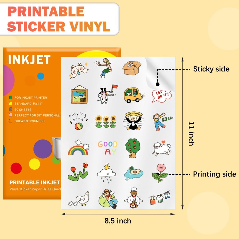 Veicevol 30 Sheets Premium Printable Vinyl Sticker, Vinyl Glossy White Waterproof Sticker, Suitable for Inkjet Printers, Dries Quickly, Vivid Colors, Tear Resistant, 8.5x11" Great for Cutting Machines - Image 2