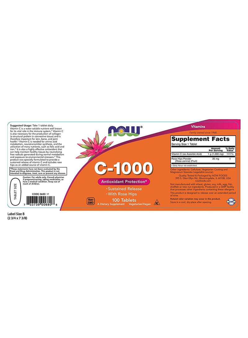now Vitamin C-1000 mg With Rose Hips Sustained Release Tablets For Antioxidant Support 100's - Image 3