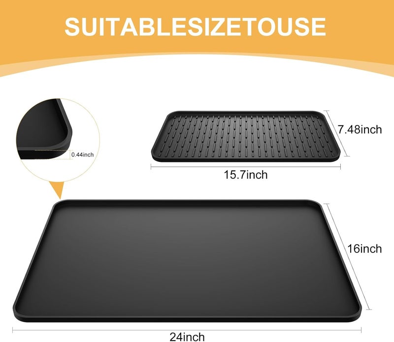 وسادة قهوة من السيليكون، مقاس 24'' x 16''، مزودة بوسادة لتجفيف الأطباق قابلة للفصل، مناسبة لأسطح المطابخ. تتناسب مع ملحقات بار القهوة تحت ماكينة القهوة وإبريق القهوة وآلة الإسبريسو ورف الأطباق. - Image 5