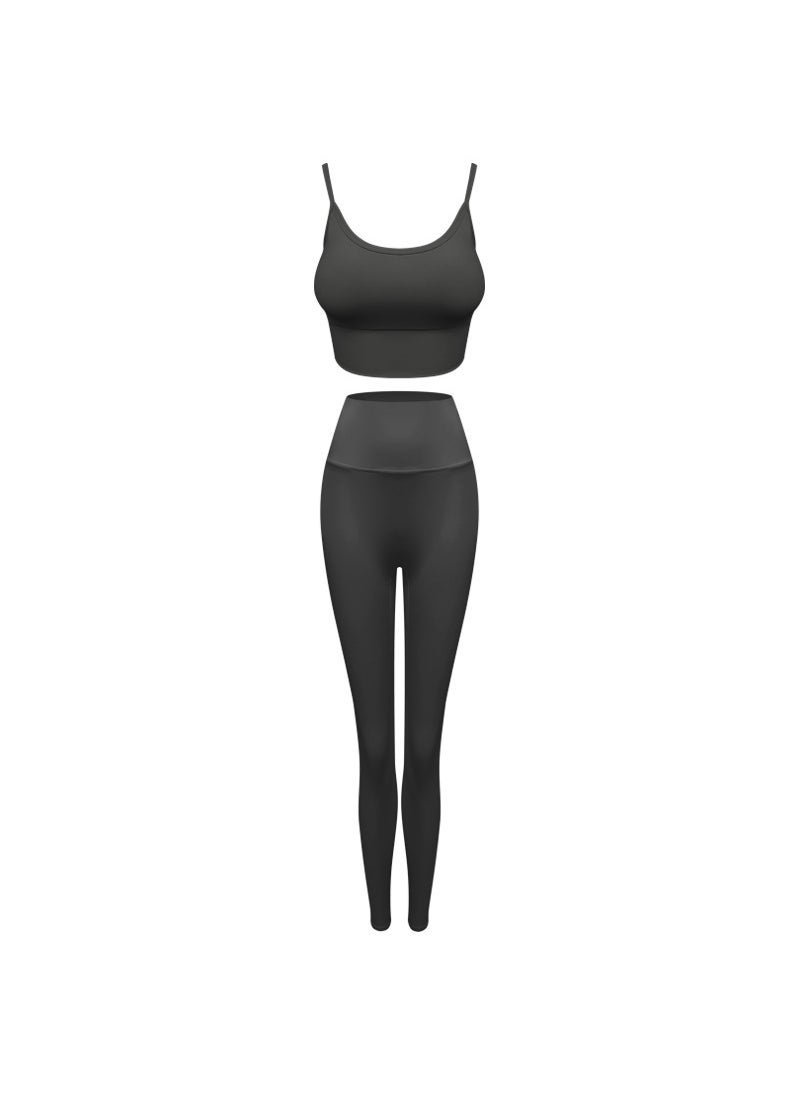 Generic Summer Yoga Set Women Breathable Sports Bra Fitness Outfit Black vest-black trousers
