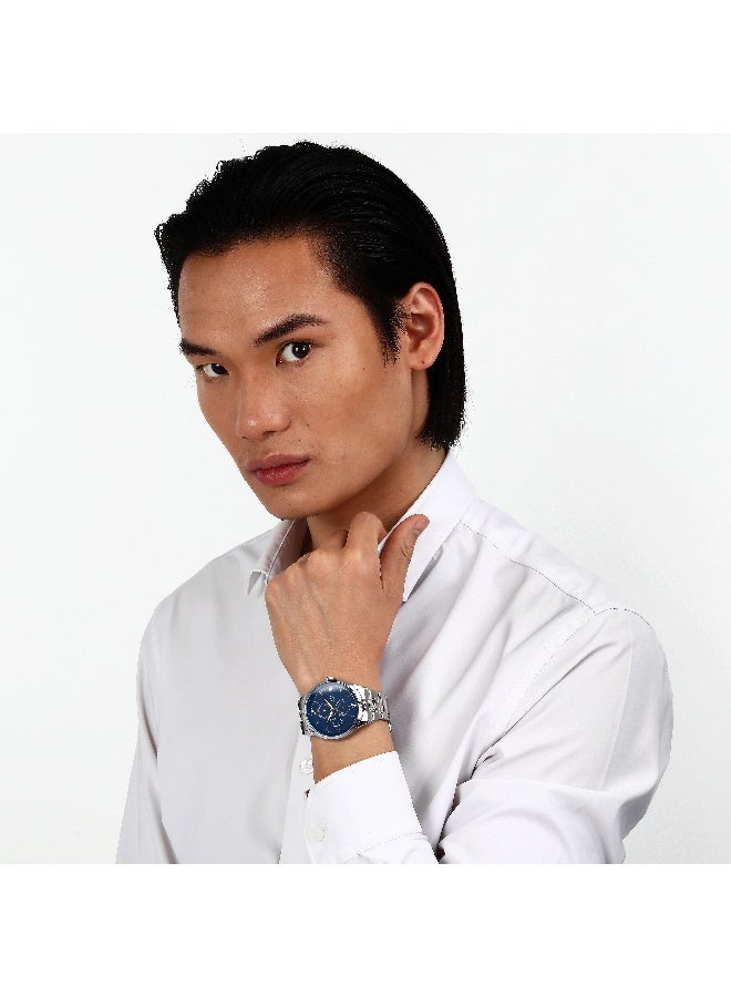 Chronostar Men's Blue Round Analog Dial with Silver Stainless Steel Band Watch - 43mm - R3753319003 - Image 5