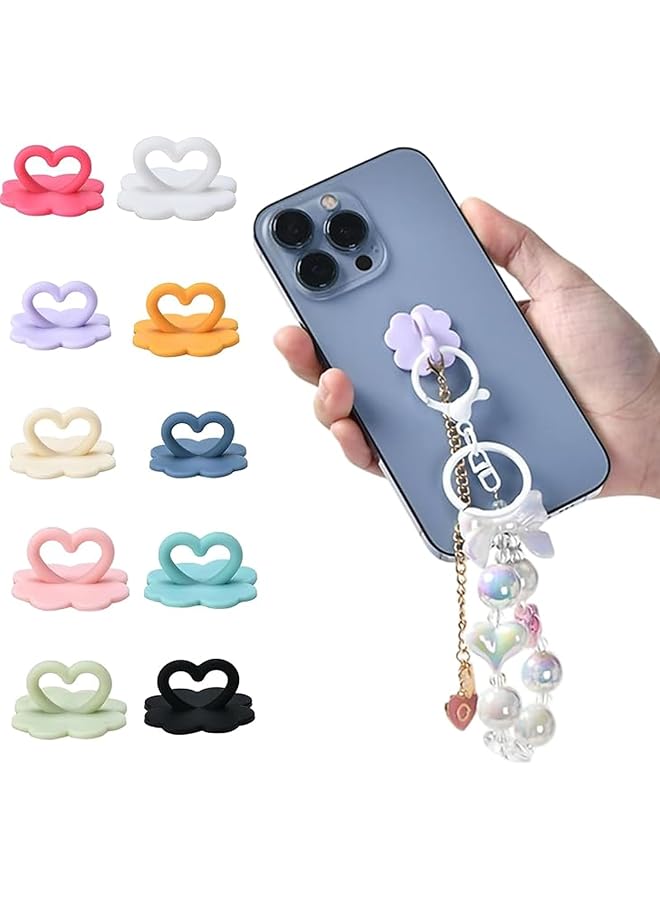 S-TOP 10pcs Heart Cell Phone Ring Holder, Flower Cute Phone Charm Hooks Adhesive Smartphone Finger Ring Grip Sticky for Cellphone Case Pad Tablet DIY Accessories - Image 1