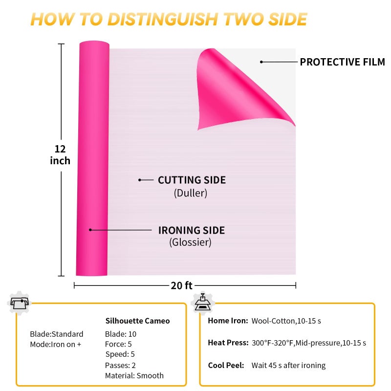 VinylRus Heat Transfer Vinyl-12â€ x 20ft Neon Pink Iron on Vinyl Roll for Shirts, Fluorescent Hot Pink HTV Vinyl for Silhouette Cameo, Easy to Cut & Weed - Image 4