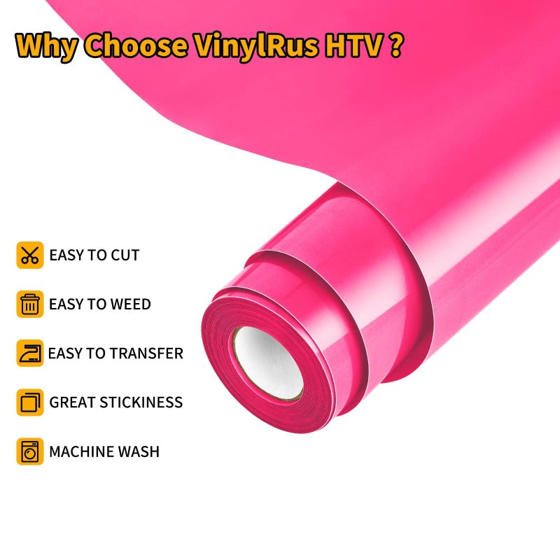 VinylRus Heat Transfer Vinyl-12â€ x 20ft Neon Pink Iron on Vinyl Roll for Shirts, Fluorescent Hot Pink HTV Vinyl for Silhouette Cameo, Easy to Cut & Weed - Image 3