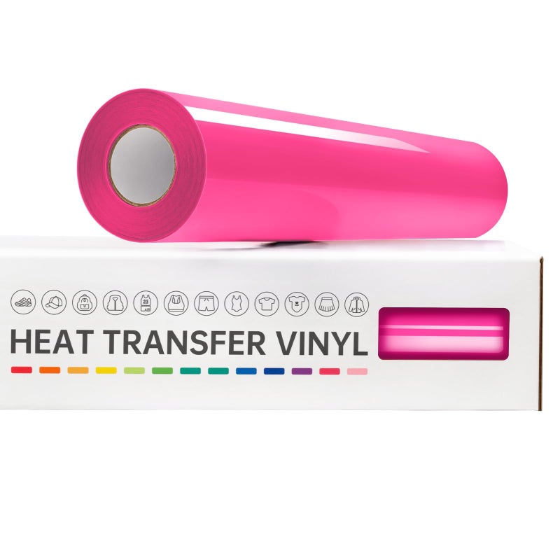 VinylRus Heat Transfer Vinyl-12â€ x 20ft Neon Pink Iron on Vinyl Roll for Shirts, Fluorescent Hot Pink HTV Vinyl for Silhouette Cameo, Easy to Cut & Weed - Image 1