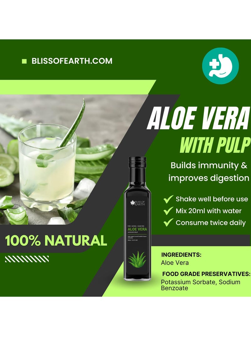 BLISS OF EARTH - Aloe Vera Juice For Drinking With Pulp Fresh Harvest Aloe Plants Great For Hair & Skin Improves Digestion Zero Water Zero Sugar 500ml PET Bottle Pack of 2 - Image 1